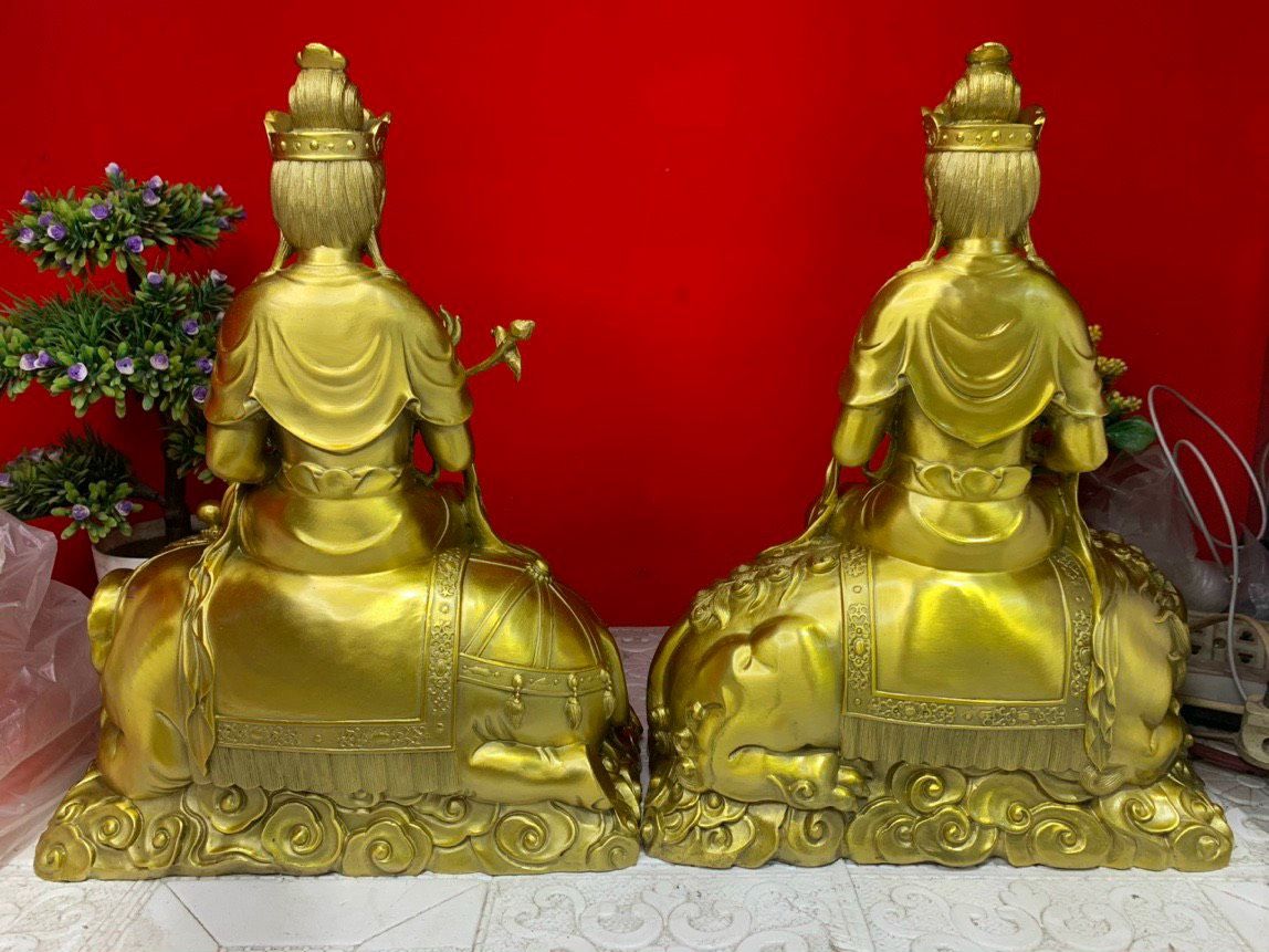  Tượng Văn thù phổ hiền đế mây bằng đồng 