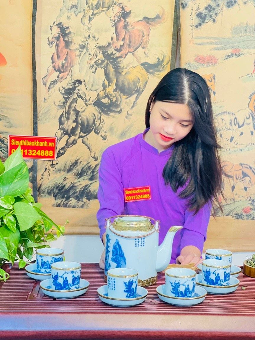  [MIỄN PHÍ VẠN CHUYỂN TOÀN QUỐC] Bộ ấm chén Trúc lâm thất hiền bọc đồng 