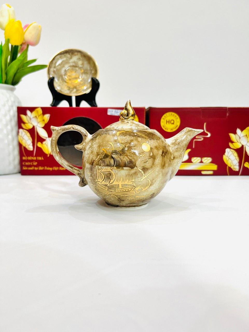  Bộ ấm chén chớp lửa dung tích 550 ml vân đá nâu thuận buồm xuôi gió 