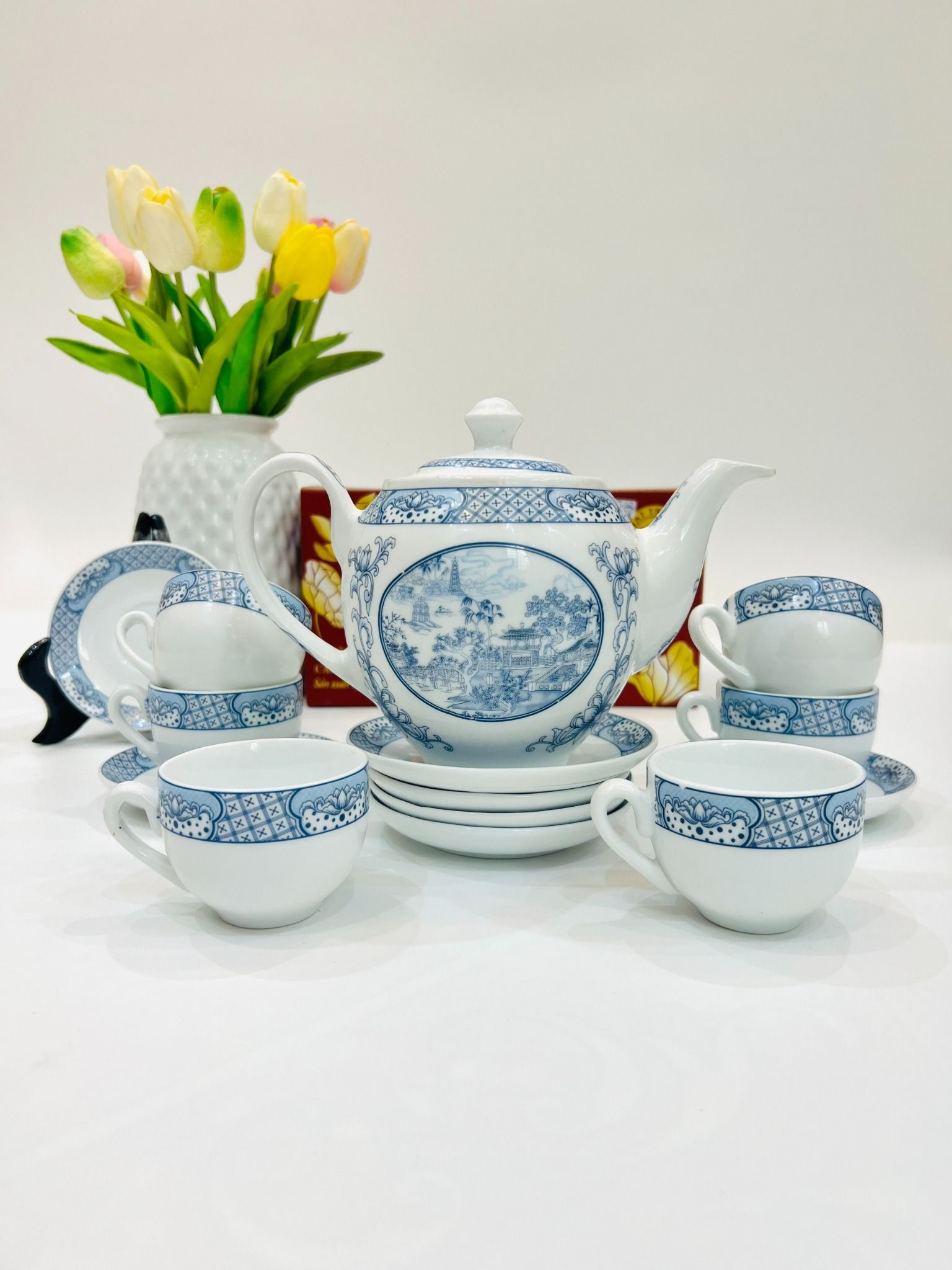  Bộ ấm chén Viền xanh chùa Minh Long dung tích 800ml 