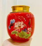  Hũ đựng chè men đỏ Gốm sứ Bát Tràng vẽ Bông sen 