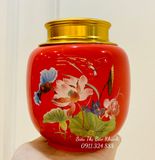  Hũ đựng chè men đỏ Gốm sứ Bát Tràng vẽ Bông sen 