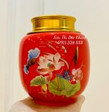  Hũ đựng chè men đỏ Gốm sứ Bát Tràng vẽ Bông sen 