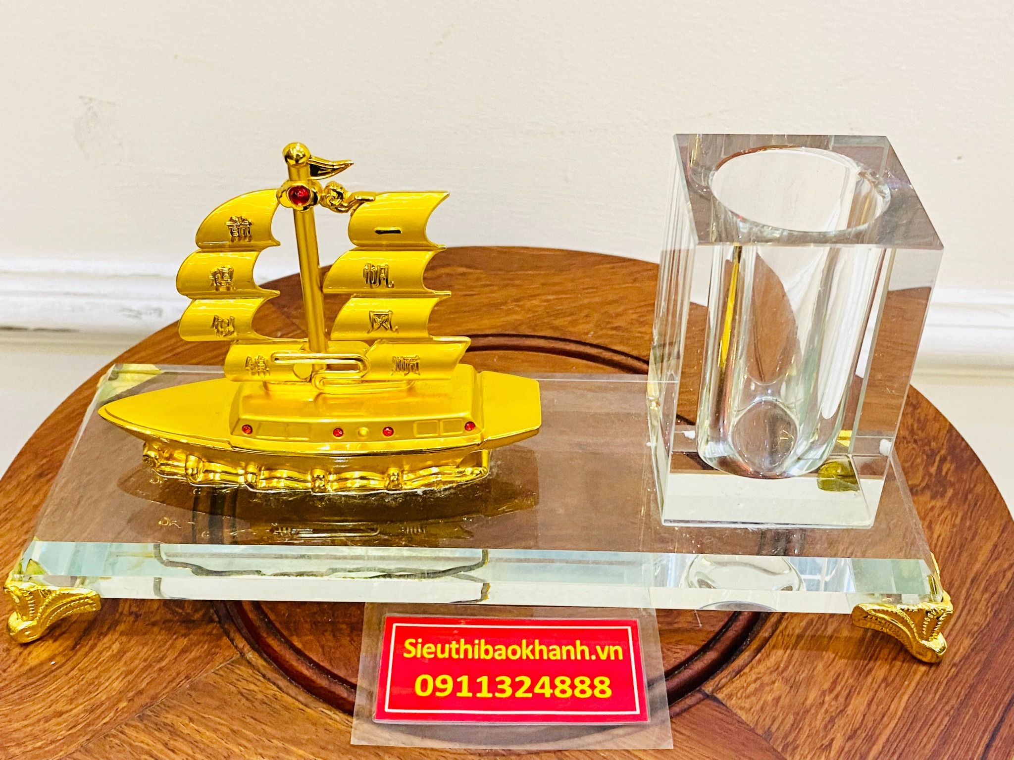  Ống đựng bút pha lê họa tiết thuận buồm xuôi gió-quà tặng,quà biếu,đồ trang trí-bảo khánh việt nam 