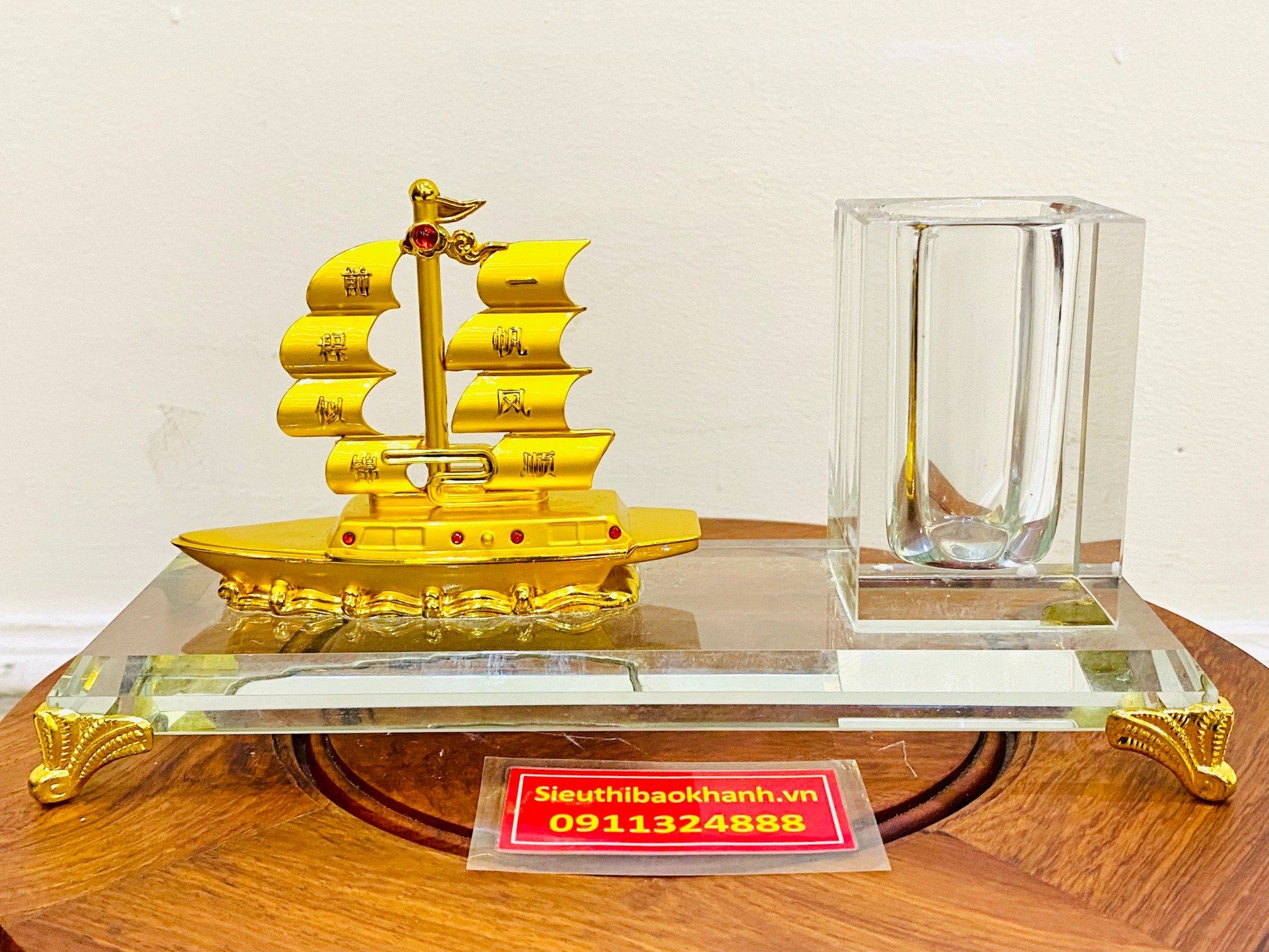  Ống đựng bút pha lê họa tiết thuận buồm xuôi gió-quà tặng,quà biếu,đồ trang trí-bảo khánh việt nam 