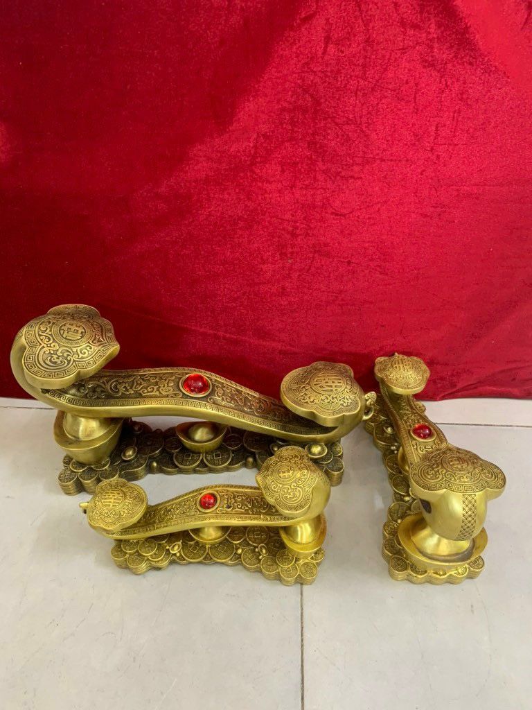  [ĐỒ ĐỒNG PHONG THỦY] gậy như ý bằng đồng vàng 27cm 