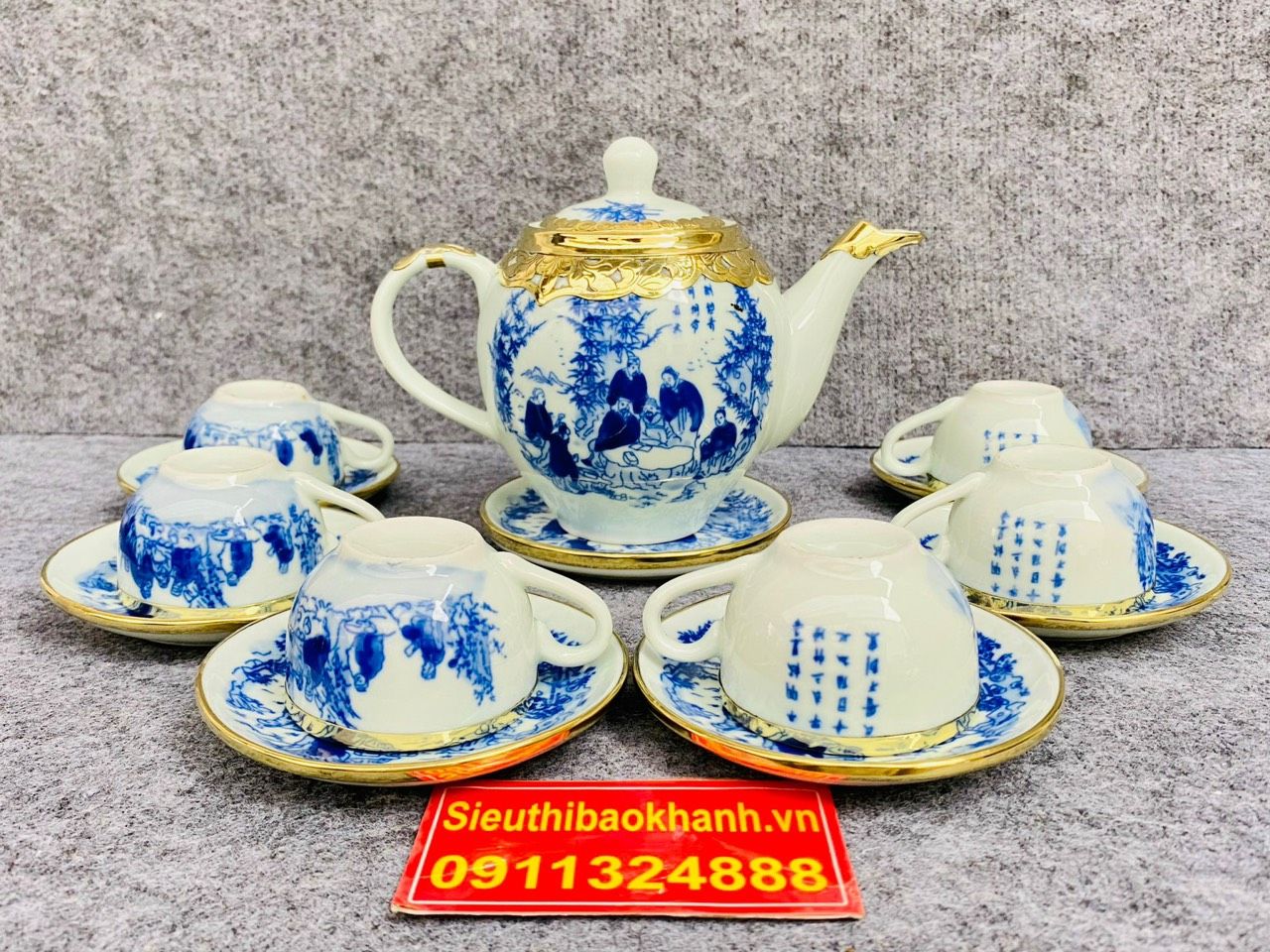  Bộ ấm chén Trúc lâm Thất Hiền dáng cao sang trọng, tinh tế 