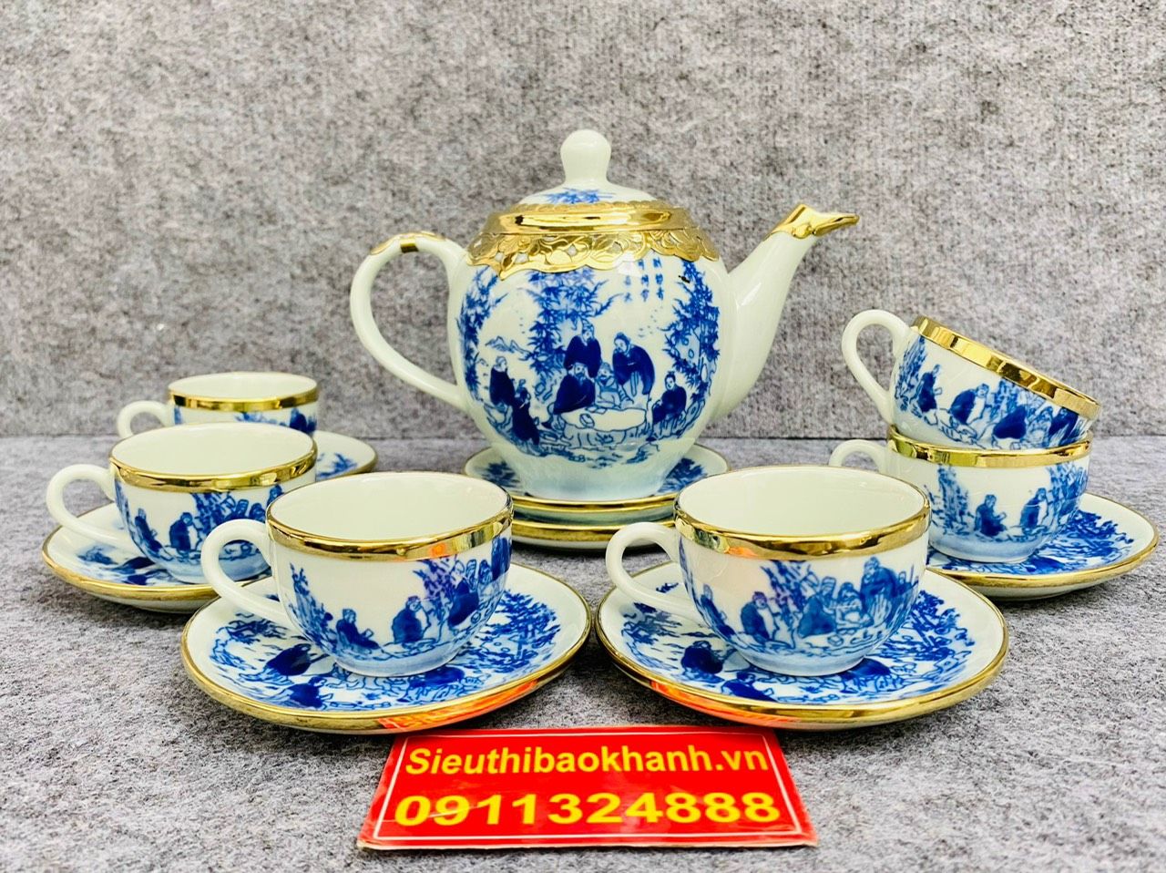  Bộ ấm chén Trúc lâm Thất Hiền dáng cao sang trọng, tinh tế 