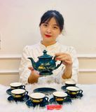  Bộ ấm chén men xanh Thuận Buồm Xuôi Gió vẽ vàng - Nghệ thuật Bát Tràng 