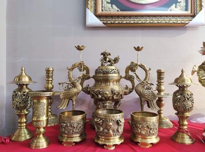  Bộ đồ thò cúng ĐỈNH ĐỒNG NGŨ SỰ HUN HOA SÒI cao 60cm 