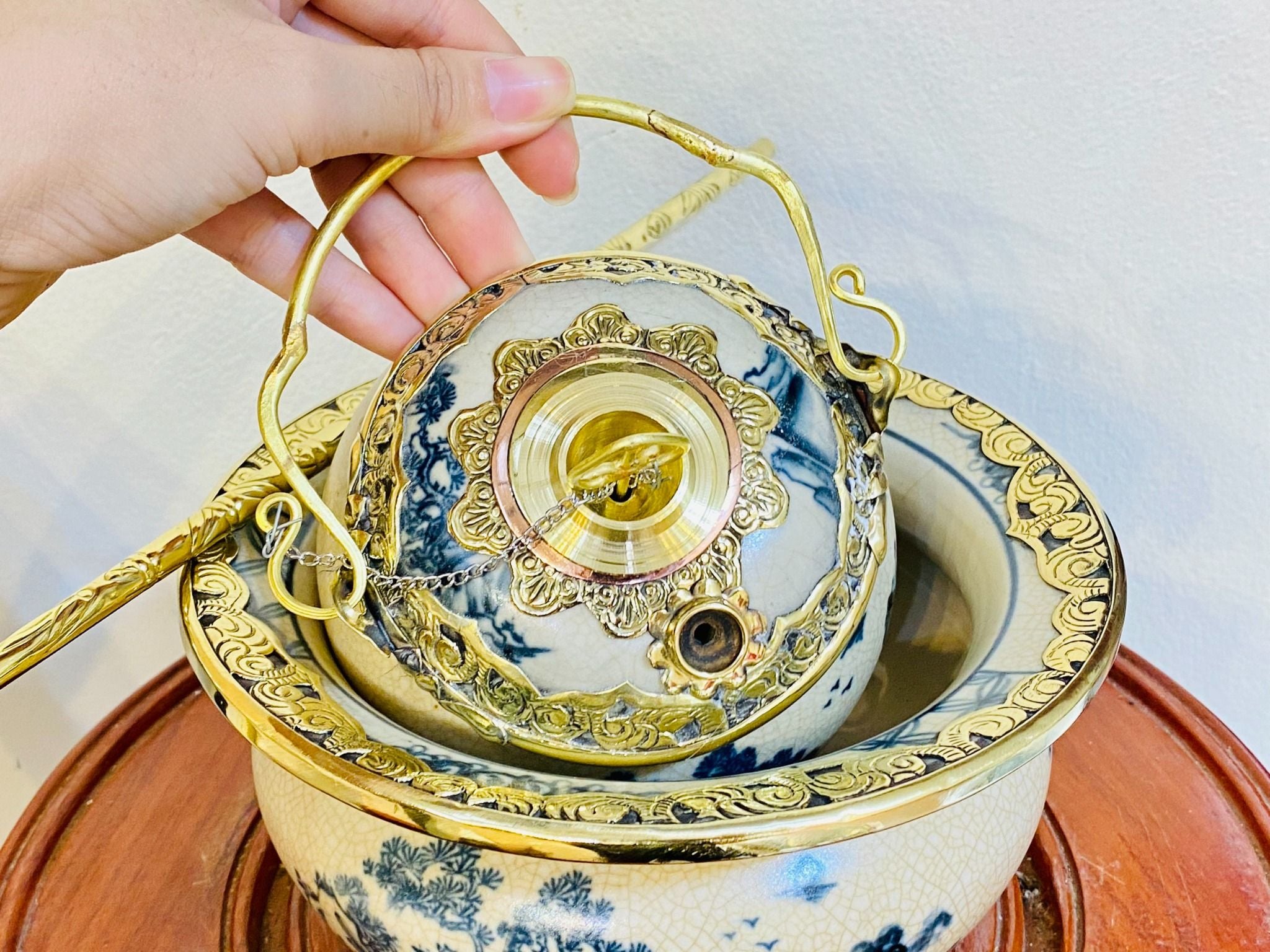  Bộ điêu bát men rạn cổ có bọc đồng cao cấp vẽ phong thủy BKCEVN-8036 