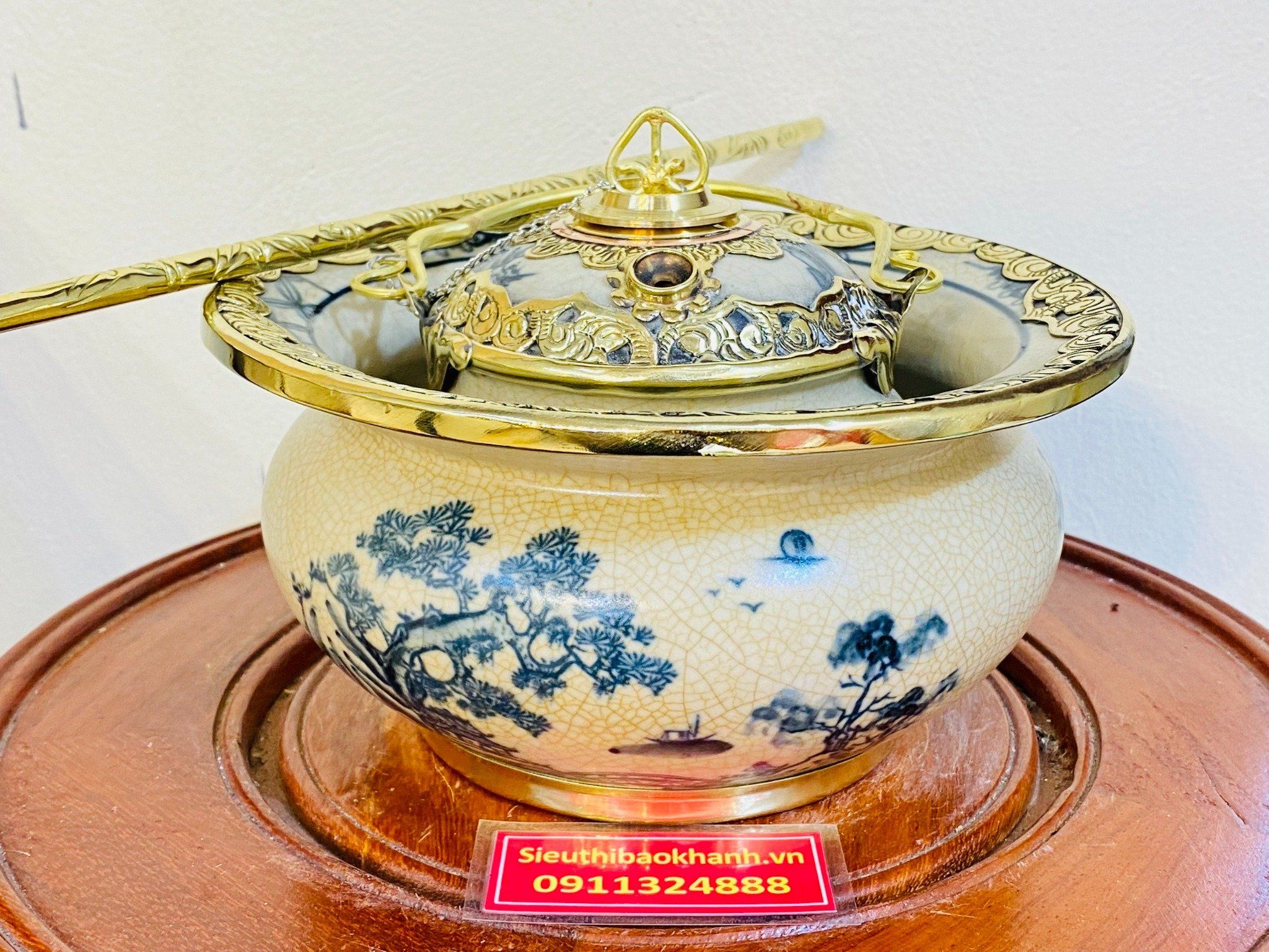  Bộ điêu bát men rạn cổ có bọc đồng cao cấp vẽ phong thủy BKCEVN-8036 