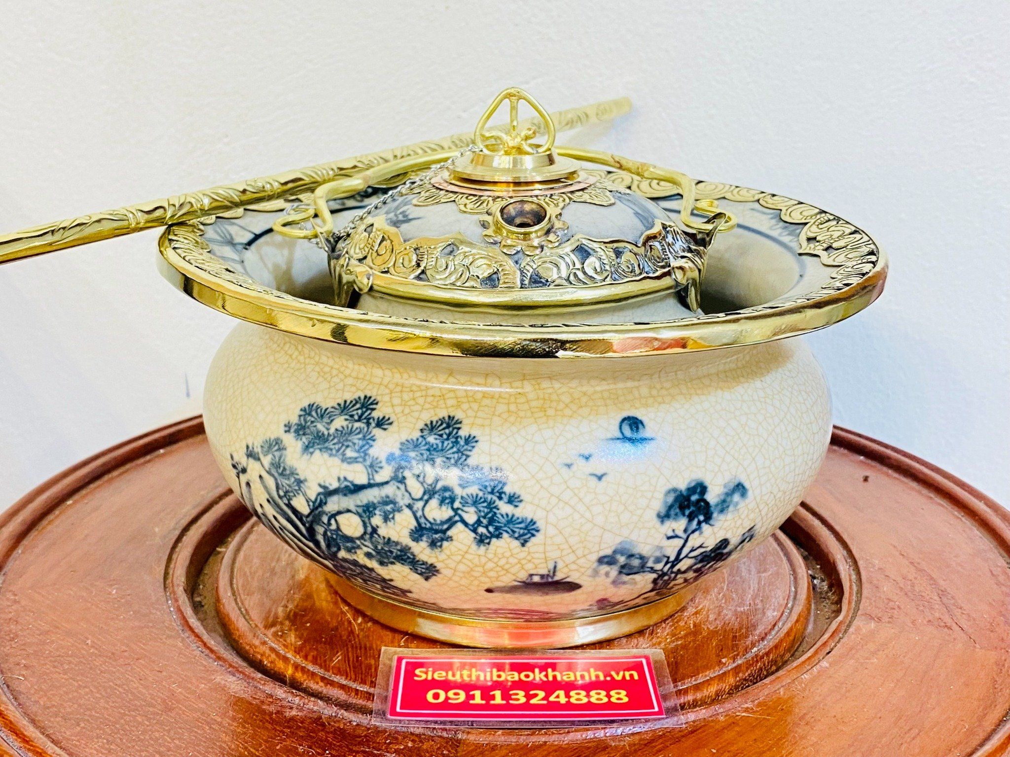  Bộ điêu bát men rạn cổ có bọc đồng cao cấp vẽ phong thủy BKCEVN-8036 