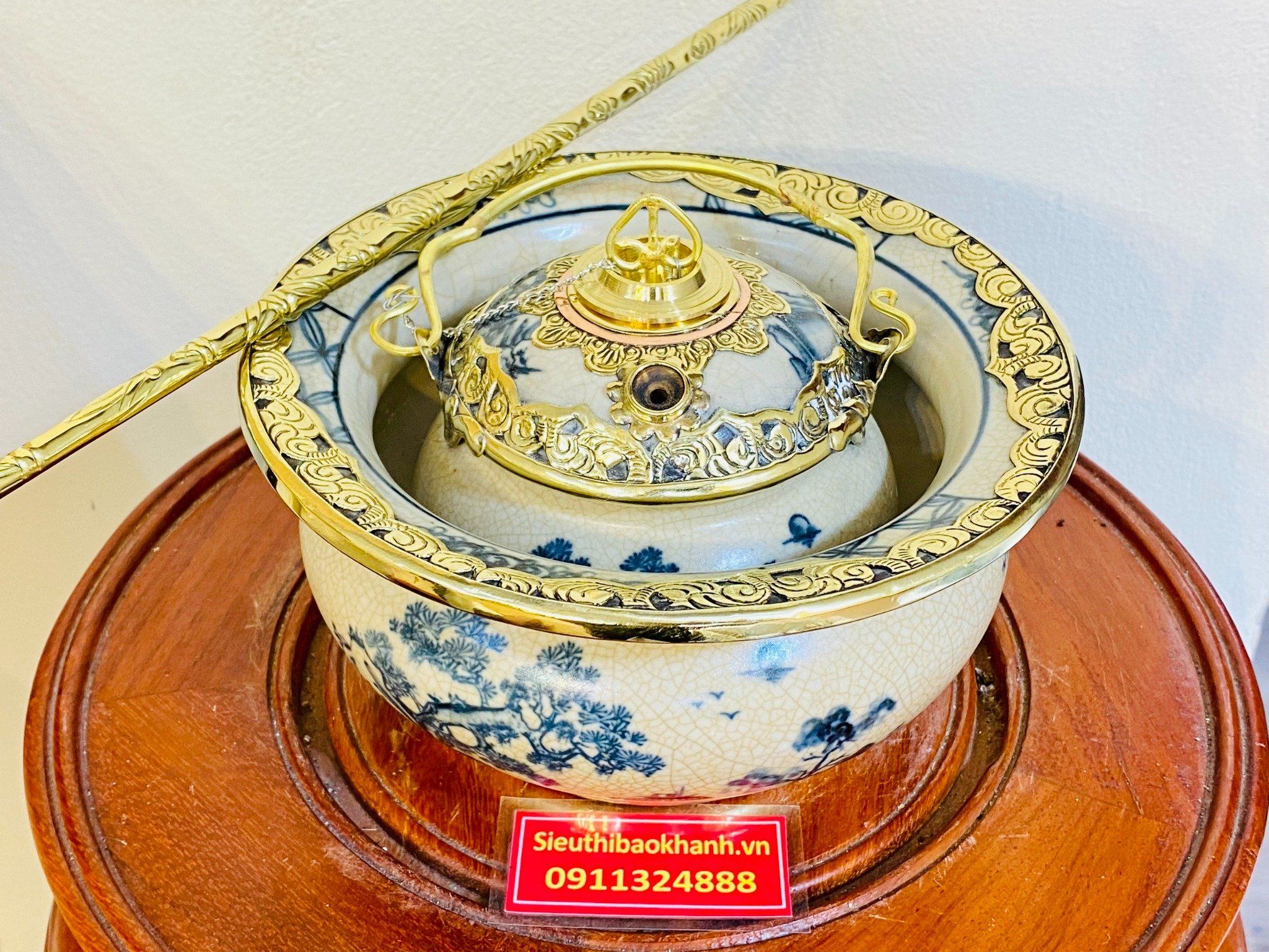  Bộ điêu bát men rạn cổ có bọc đồng cao cấp vẽ phong thủy BKCEVN-8036 