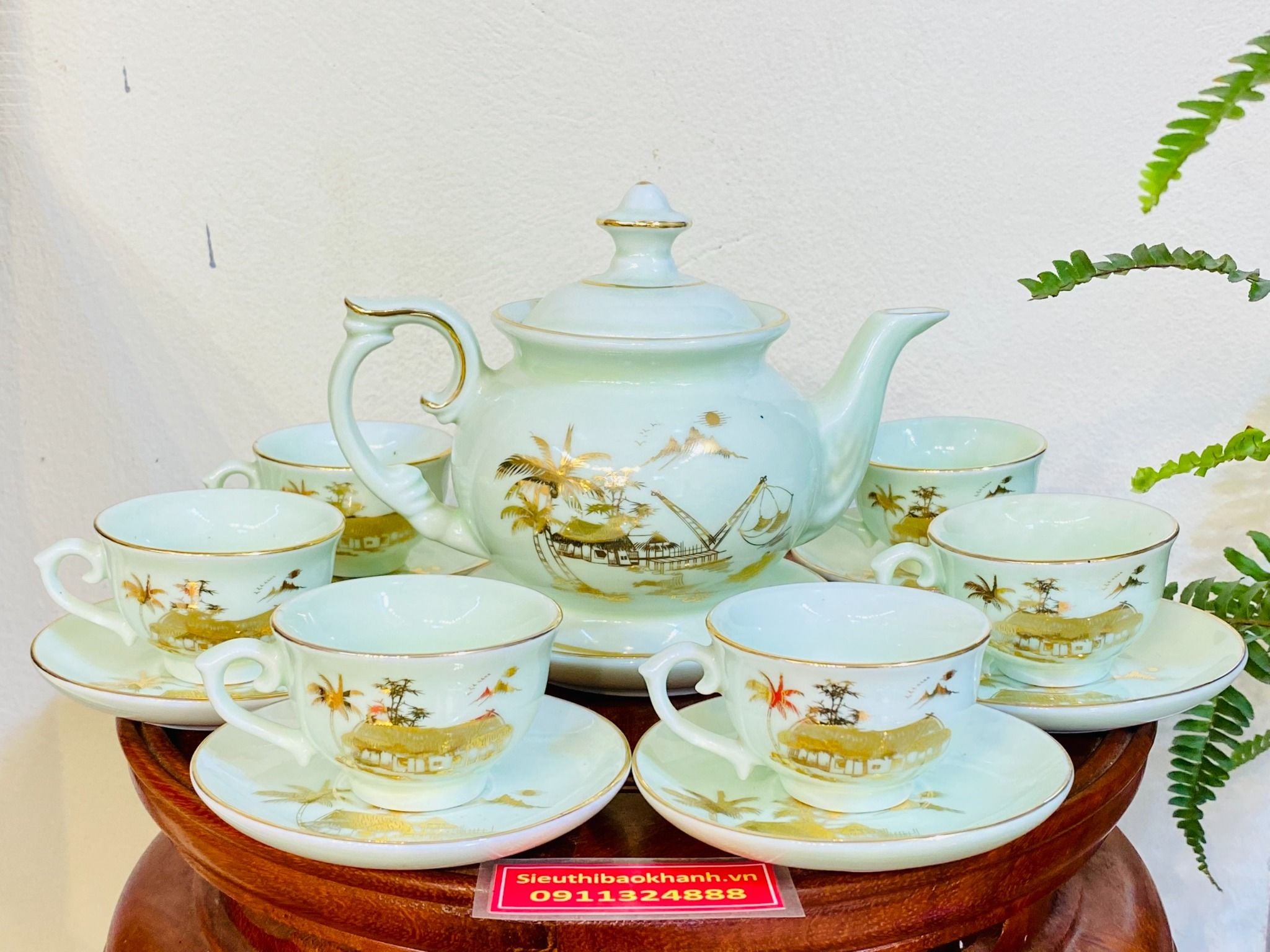  Bộ ấm chén vẽ vàng cảnh Làng quê việt Nam bình dị, mộc mạc cực bắt mắt 