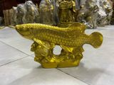  [PHONG THỦY BẢO KHÁNH] Tượng cá chép rồng vàng cưỡi gậy Như Ý  CAO 14CM 