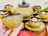  Bộ ấm chén hỏa biến lòng hoa men nâu chuẩn Bát Tràng 