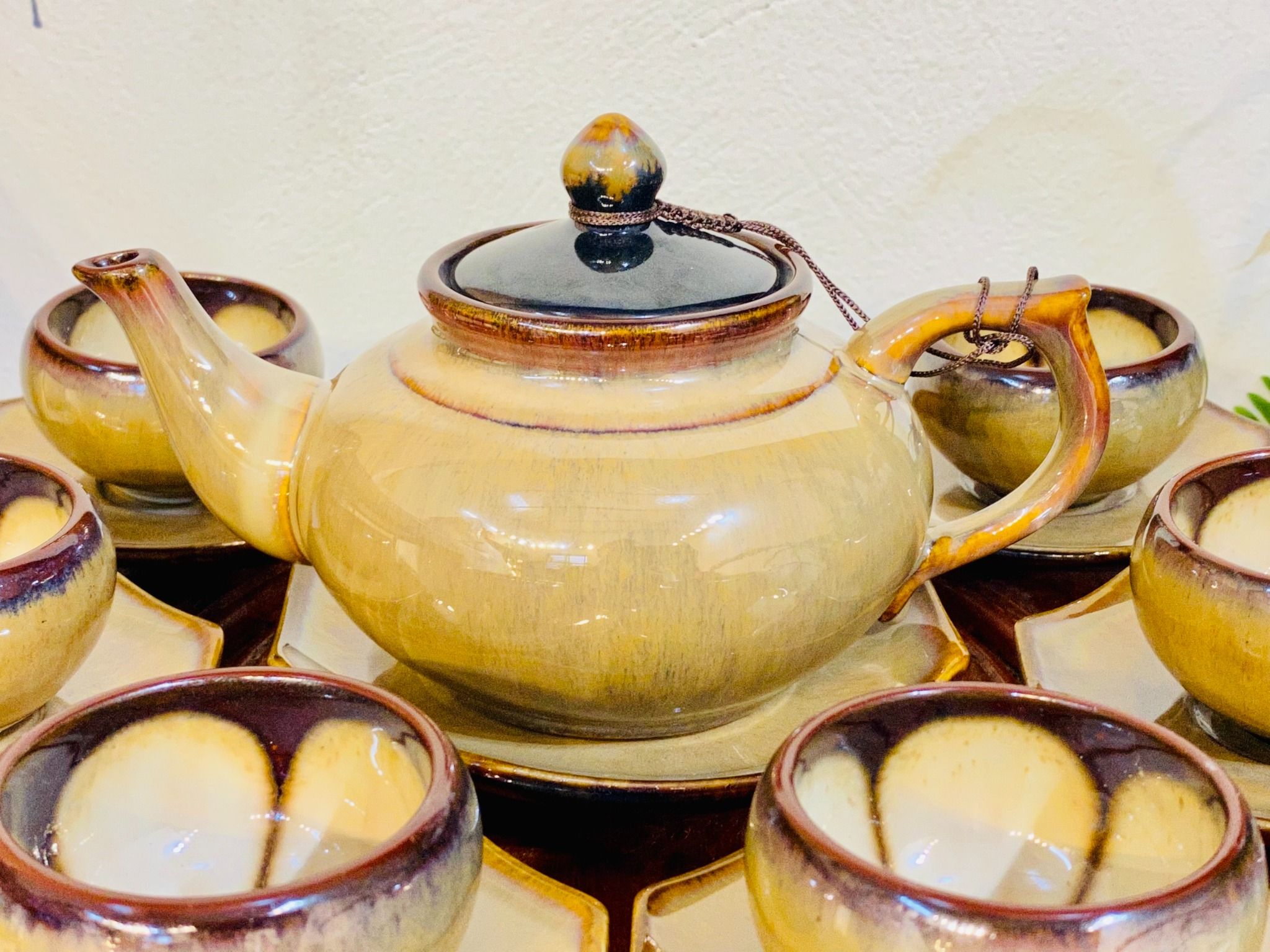  Bộ ấm chén hỏa biến lòng hoa men nâu chuẩn Bát Tràng 