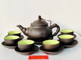  [ TỬ SA BÁT TRÀNG] Bộ ấm chén tử sa vẽ lá Trúc 