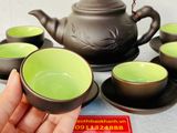  [ TỬ SA BÁT TRÀNG] Bộ ấm chén tử sa vẽ lá Trúc 