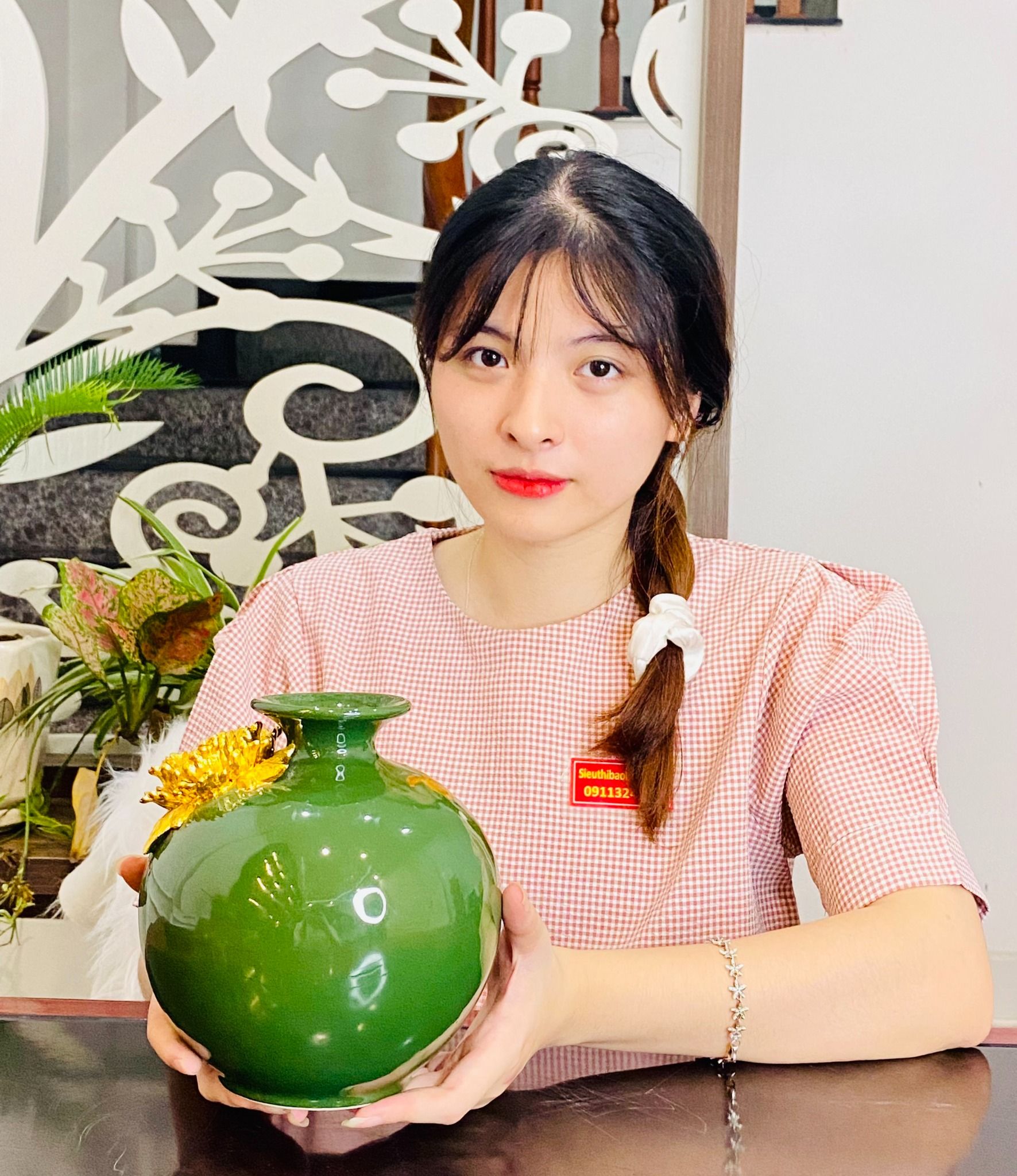  Bình hút tài lộc Thuận Buồm xuôi gió dát vàng cao 20cm 