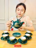  Bộ ấm chén men xanh cổ vịt vẽ vàng chuẩn Bát Tràng BKCEVN-8099 