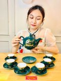  Bộ ấm chén men xanh cổ vịt vẽ vàng chuẩn Bát Tràng BKCEVN-8099 