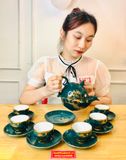  Bộ ấm chén men xanh cổ vịt vẽ vàng chuẩn Bát Tràng BKCEVN-8099 