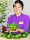  Ấm chén men xanh ngọc lục bảo dáng chóp 