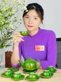  Ấm chén men xanh ngọc lục bảo dáng chóp 