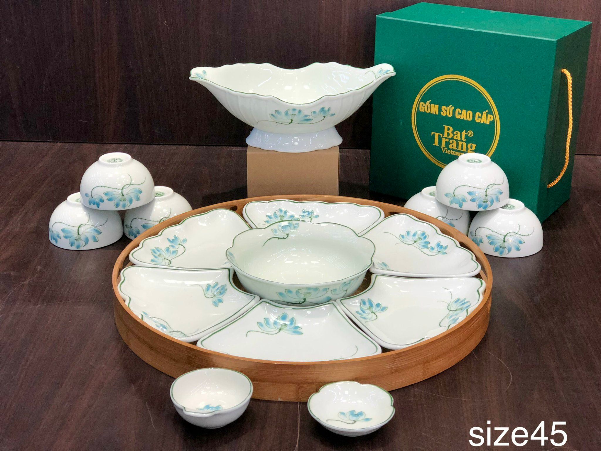  BỘ CHÉN ĐĨA GỐM SỨ HỌA TIẾT HOA XANH 
