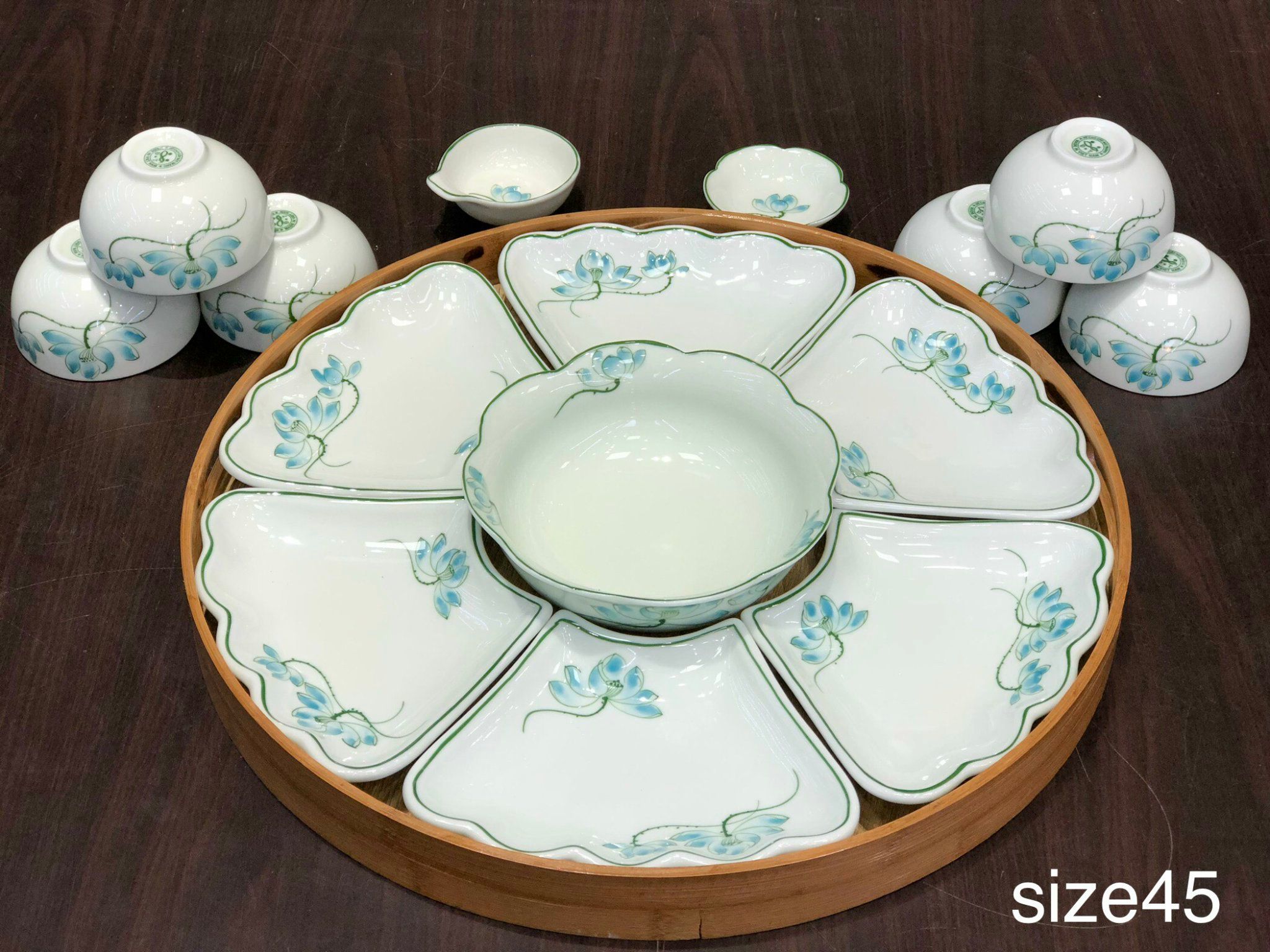  BỘ CHÉN ĐĨA GỐM SỨ HỌA TIẾT HOA XANH 