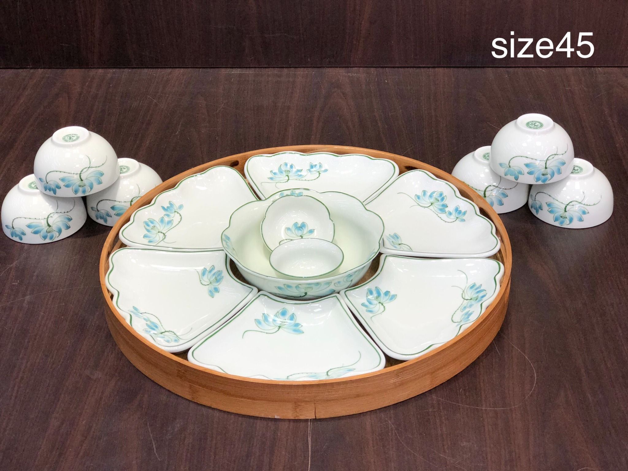  BỘ CHÉN ĐĨA GỐM SỨ HỌA TIẾT HOA XANH 