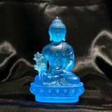  TƯỢNG PHẬT DƯỢC SƯ ĐÁ LƯU LY CAO CẤP 12CM MÀU XANH BIỂN 