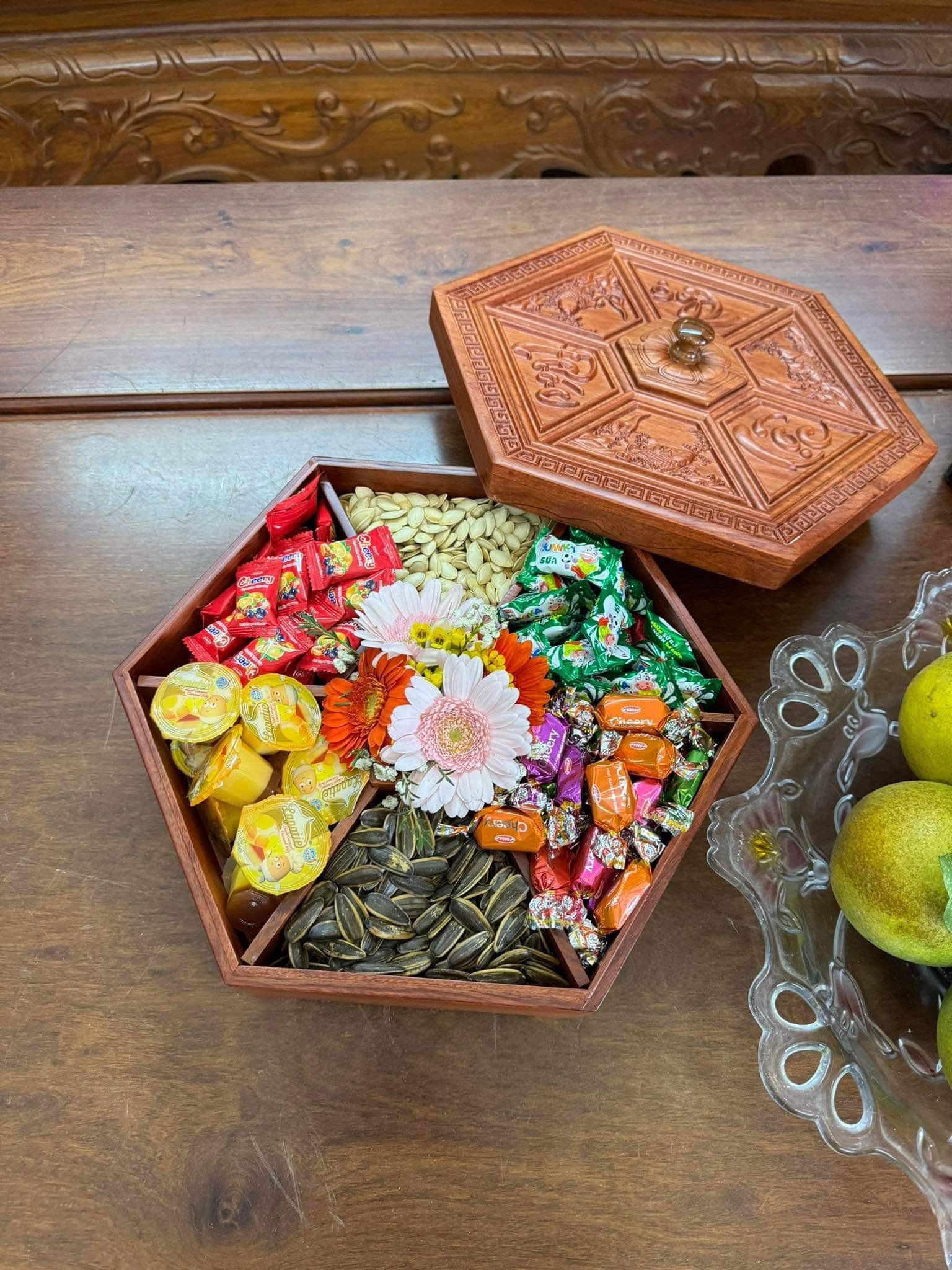  Hộp Đựng Bánh Kẹo Phúc Lộc Thọ Gỗ Hương Đá 