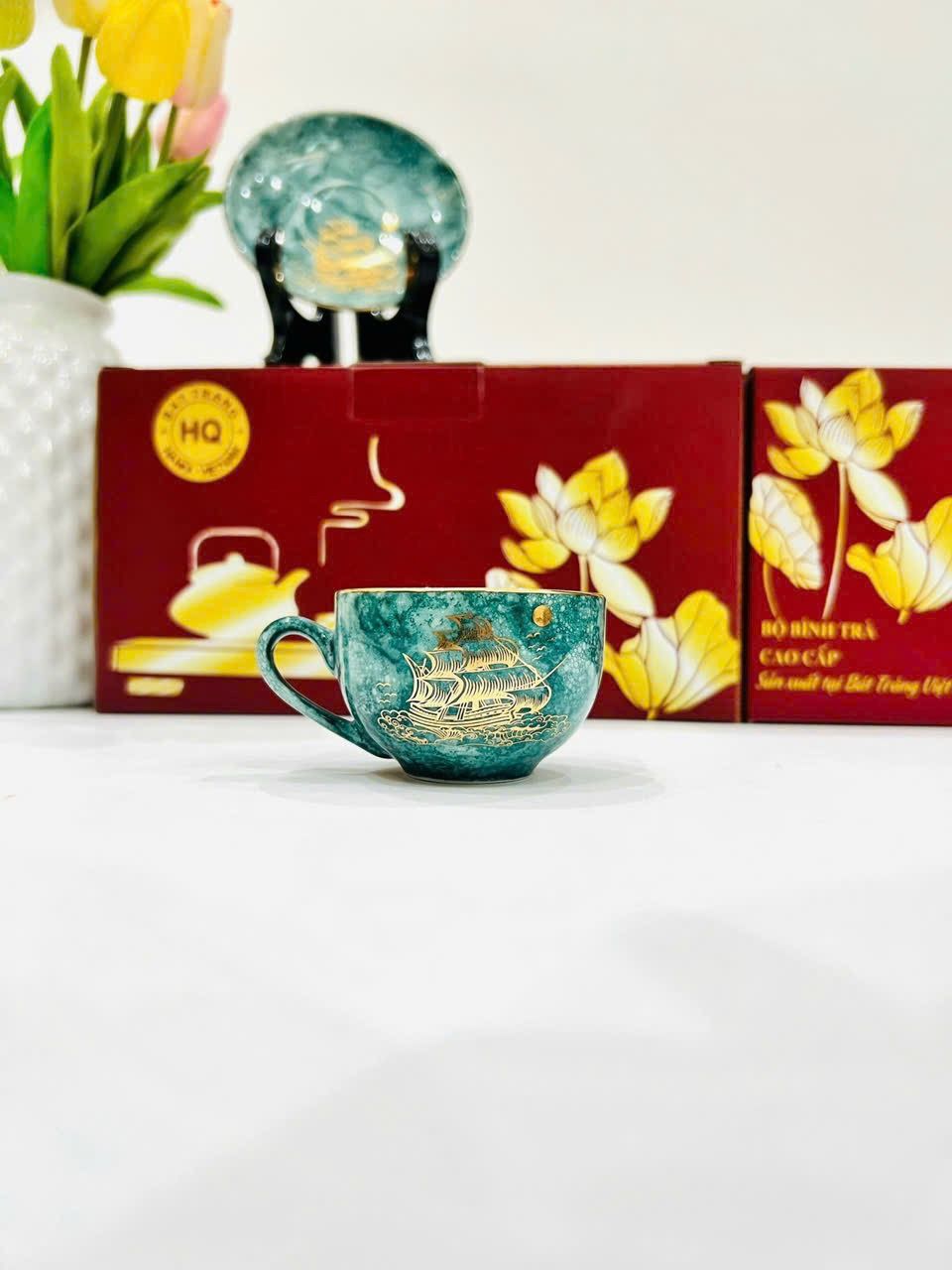  BỘ ẤM CHÉN MEN VÂN ĐÁ XANH THUẬN BUỒM XUÔI GIÓ (DT 500ML) 