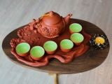  BỘ ẤM CHÉN TỬ SA HOẠ TIẾT HOA NỔI MÀU NÂU 