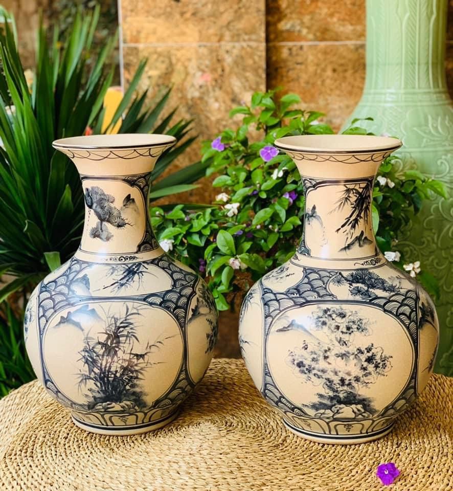 BÌNH MEN RẠN HOẠ TIẾT HOA SEN (CAO 45CM) 