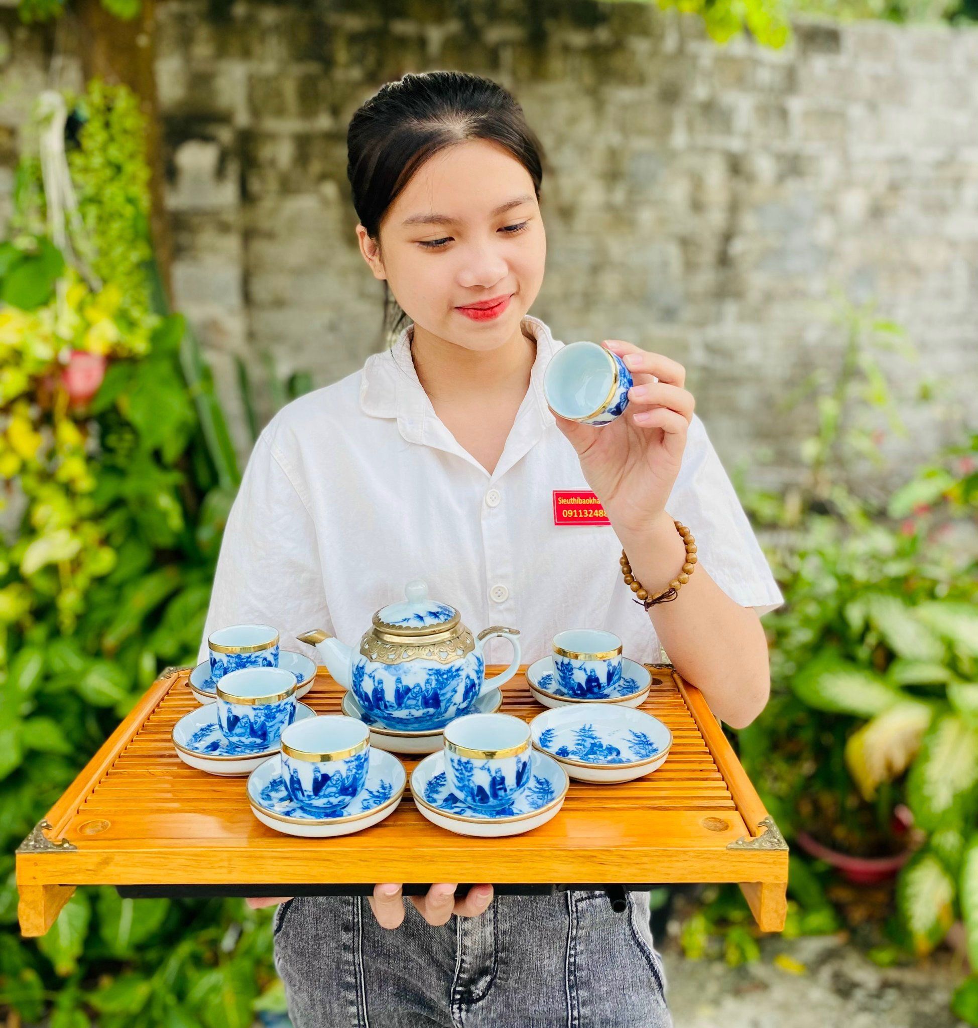  Bộ ấm chén Trúc lâm thất hiền bọc đồng BKCEVN-8028 