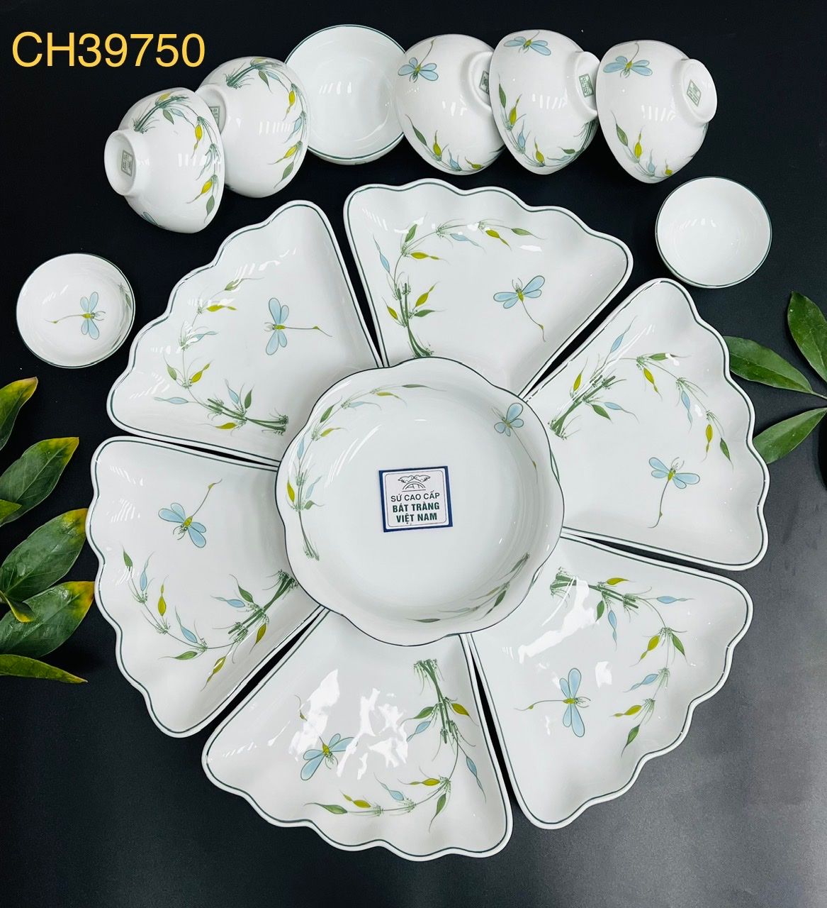  SET BÁT ĐĨA 7 MÓN HOẠ TIẾT HOA ĐƠN GIẢN 