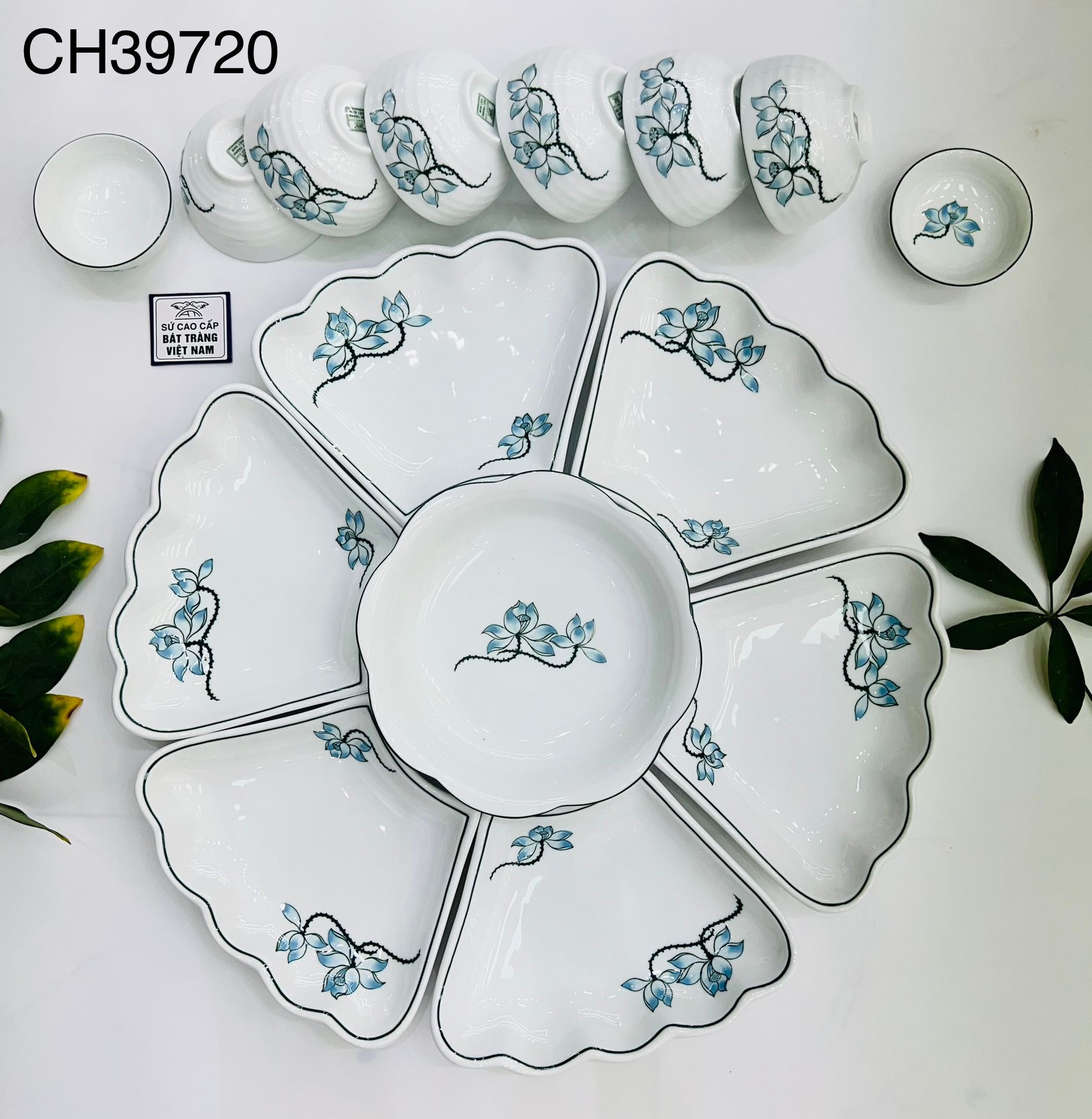  SET BÁT ĐĨA 7 MÓN HOẠ TIẾT HOA ĐƠN GIẢN 