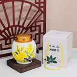  HỘP ĐỰNG TRÀ MEN TRẮNG HOẠ TIẾT DÁNG BẦU CHUM 