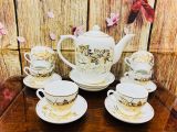  BỘ ẤM CHÉN BÁT TRÀNG MEN TRẮNG VẼ VÀNG TINH XẢO 
