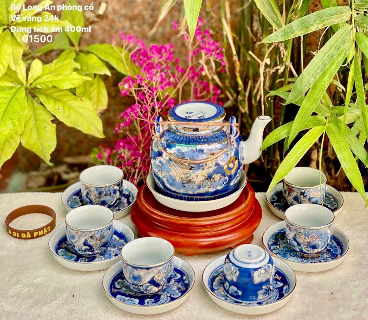  BỘ ẤM CHÉN BÁT TRÀNG LONG ẨN VẼ VÀNG 