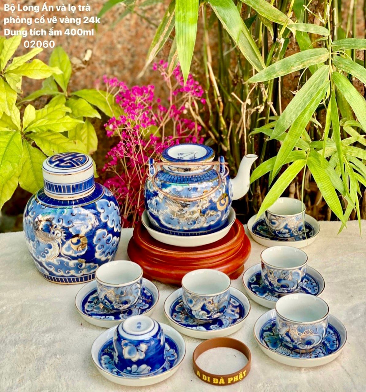  BỘ ẤM CHÉN BÁT TRÀNG LONG ẨN VẼ VÀNG 