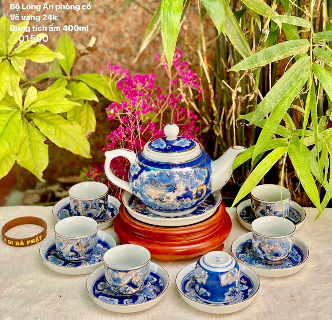  BỘ ẤM CHÉN BÁT TRÀNG LONG ẨN VẼ VÀNG 