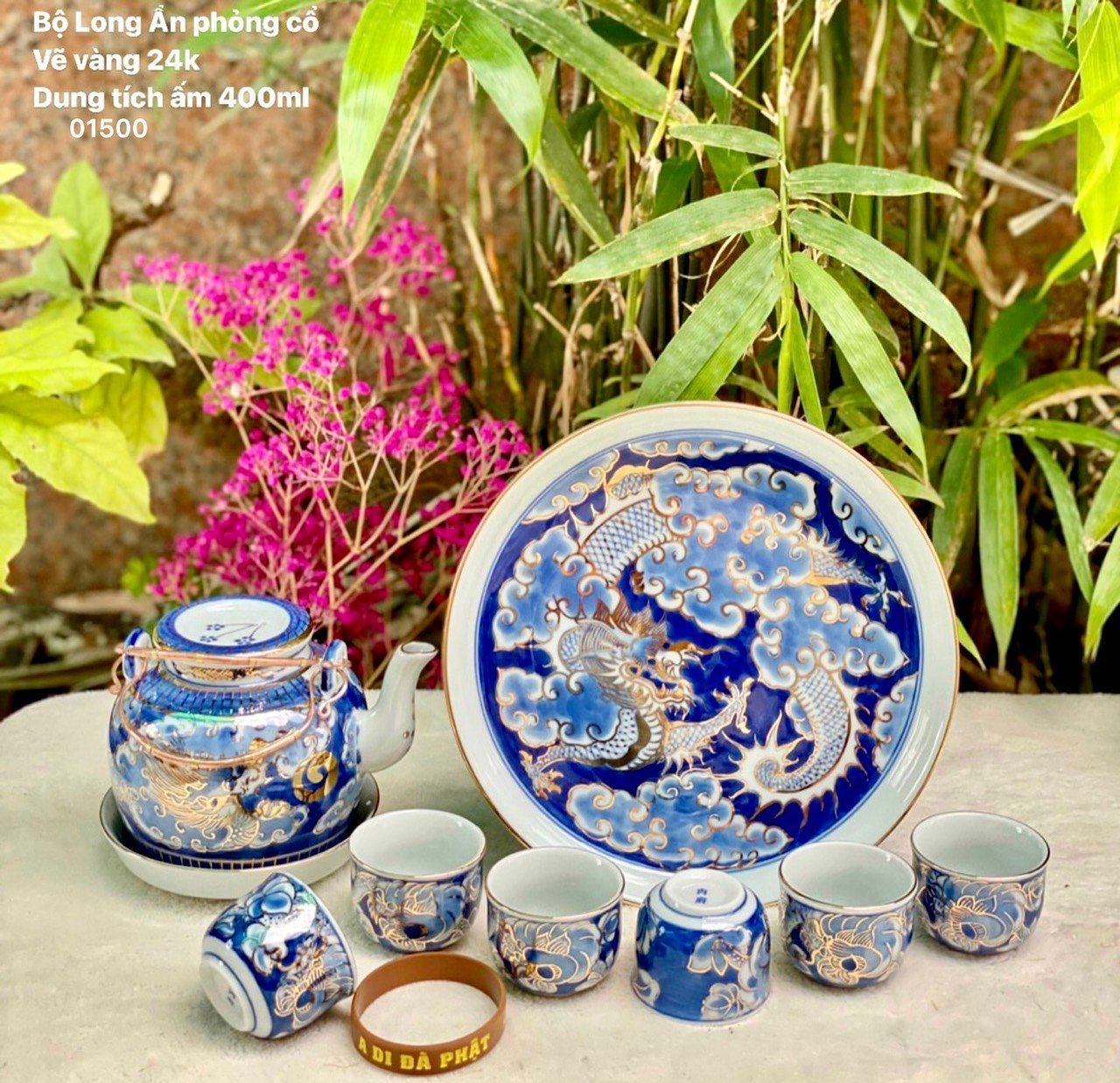  BỘ ẤM CHÉN BÁT TRÀNG LONG ẨN VẼ VÀNG 