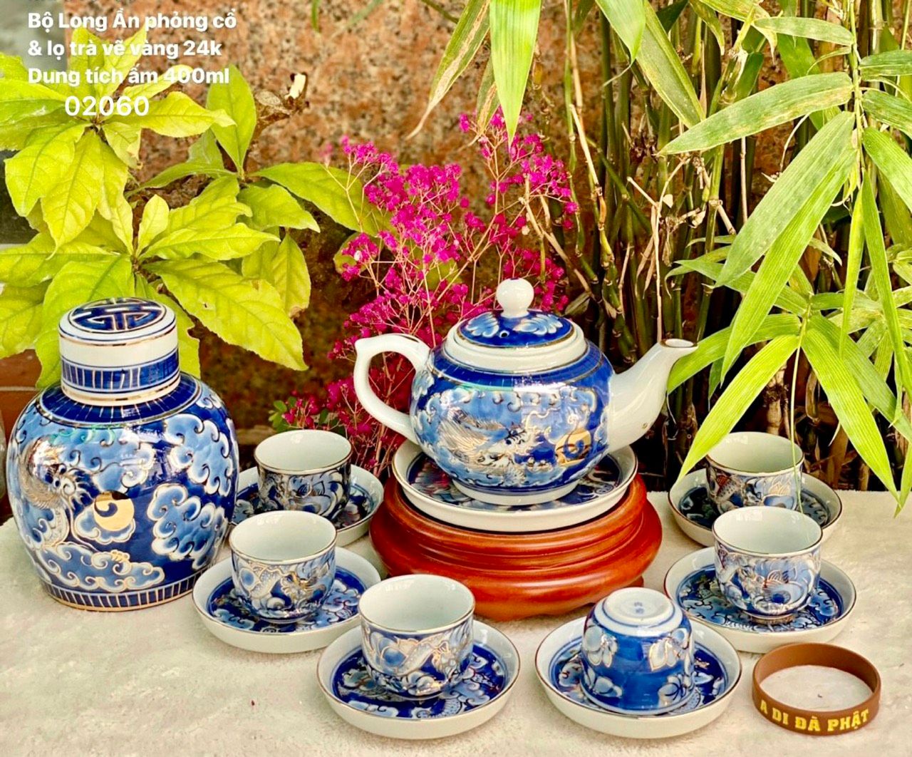  BỘ ẤM CHÉN BÁT TRÀNG LONG ẨN VẼ VÀNG 