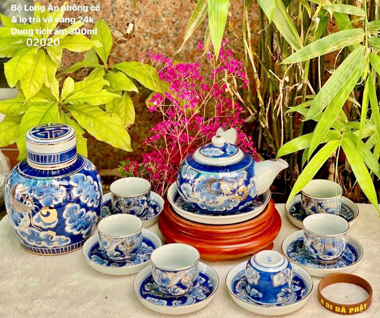  BỘ ẤM CHÉN BÁT TRÀNG LONG ẨN VẼ VÀNG 