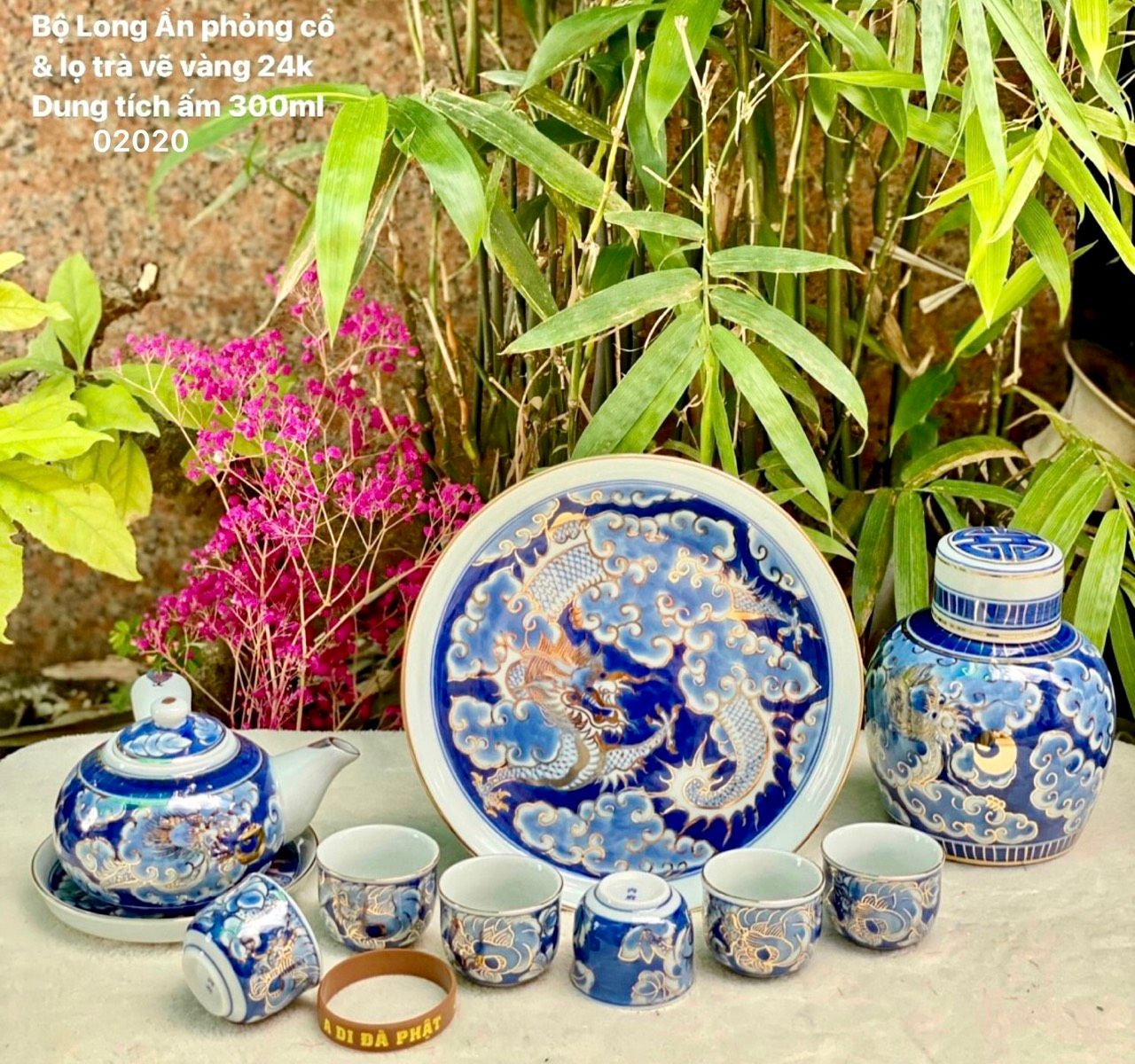  BỘ ẤM CHÉN BÁT TRÀNG LONG ẨN VẼ VÀNG 